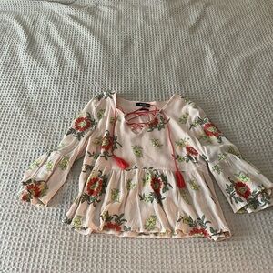 Miss Me Floral Blouse with Red and Green Accents